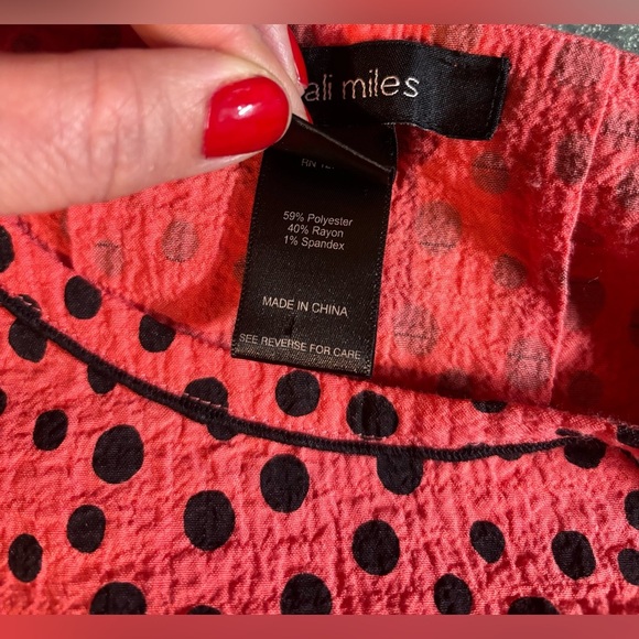 Ali Miles Polk A Dot Women’s Top Red/black Some Medium 3/4 Sleeve Art Colorful - Picture 4 of 6